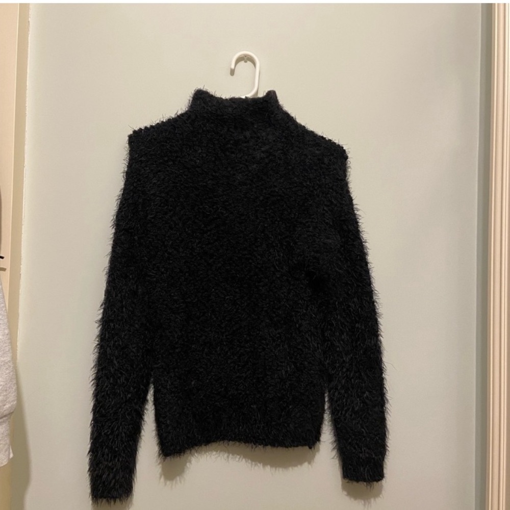 Woven Heart Black Fuzzy Sweater